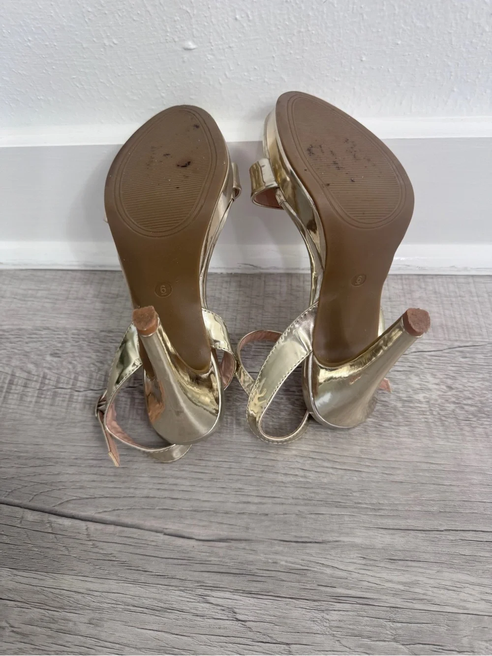 Via Pinky Metallic Gold Ankle Strap Platform Heels Size 6⁠